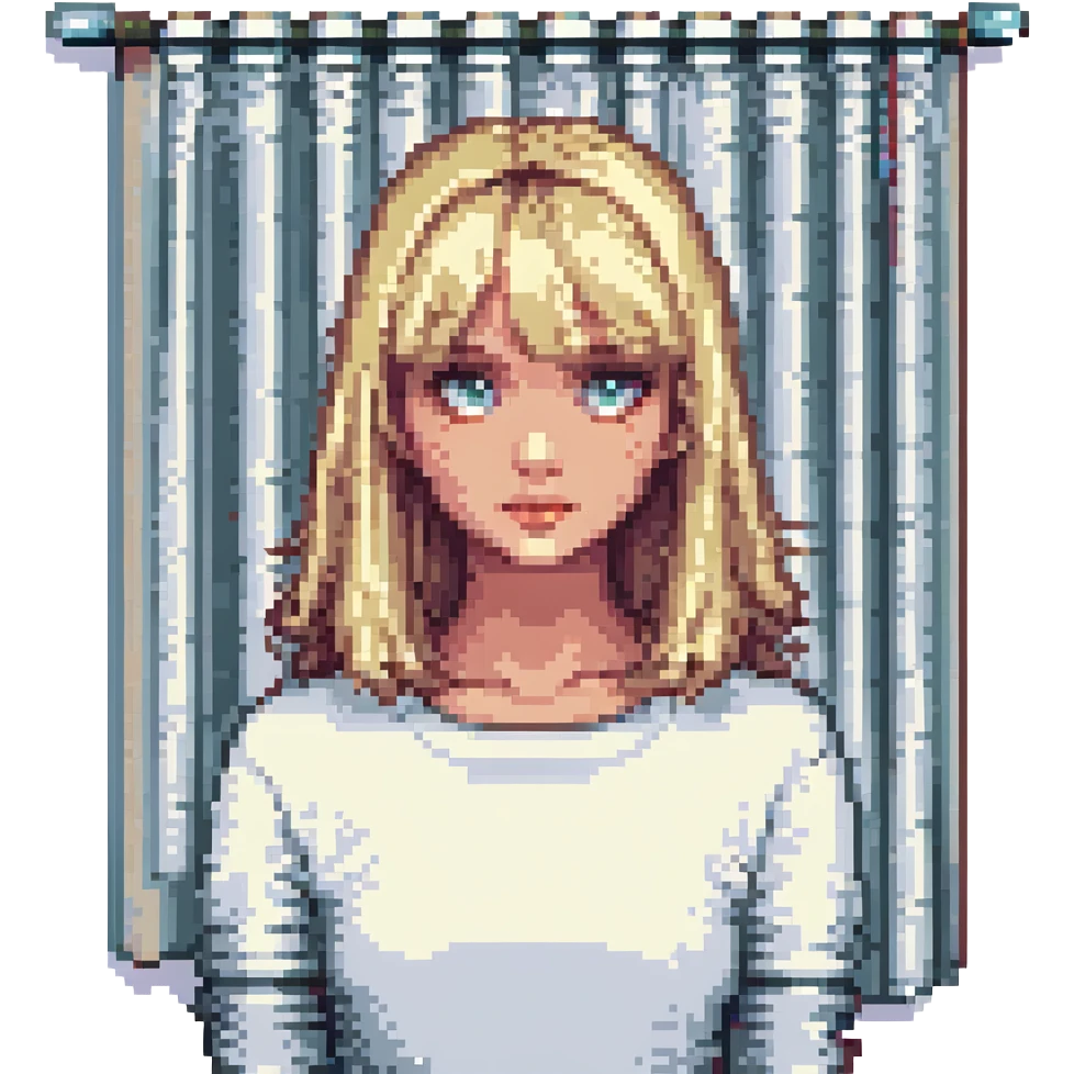 blonde girl with curtain bangs, pixel art style emoji
