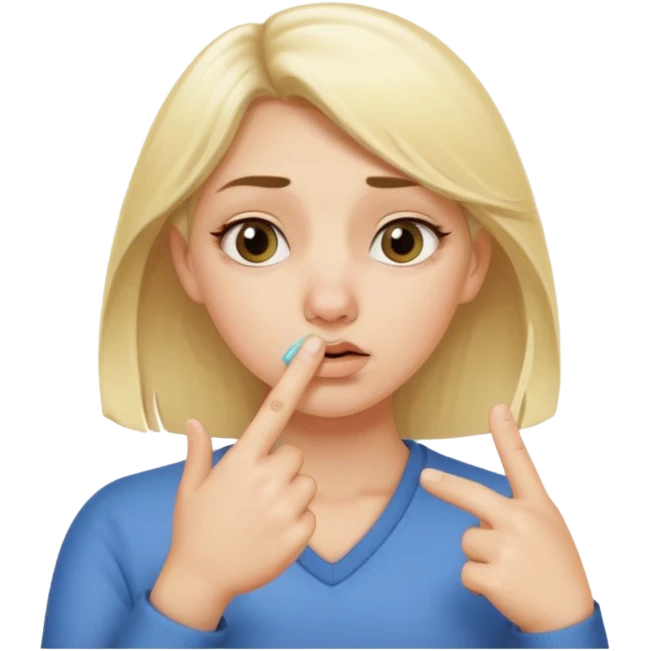 white blonde girl holding onto her nose with her index finger and thumb because something stinks  emoji