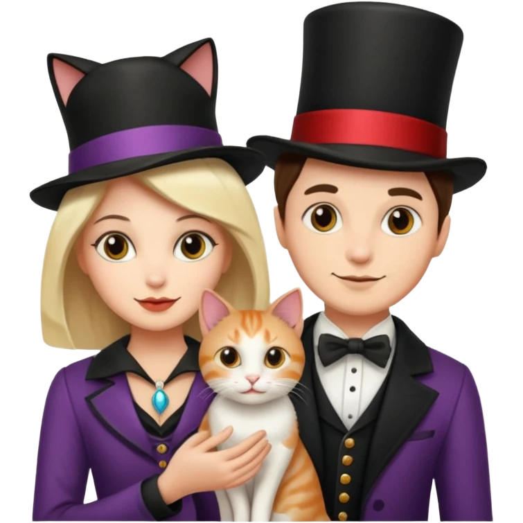 magician couple and their pet cat emoji