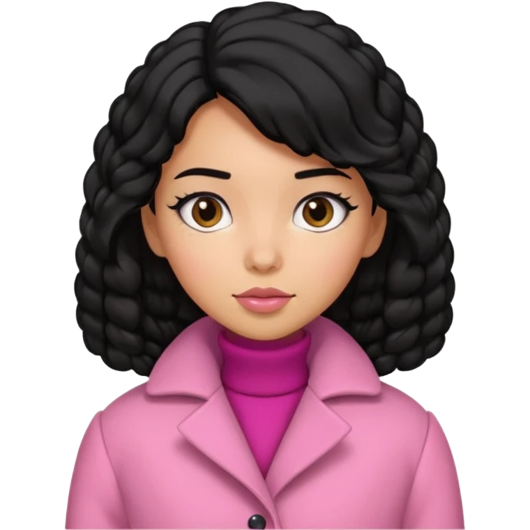 A caramel skinned girl that’s has puffy black hair with her hair up skinny and wears a pink coat  emoji