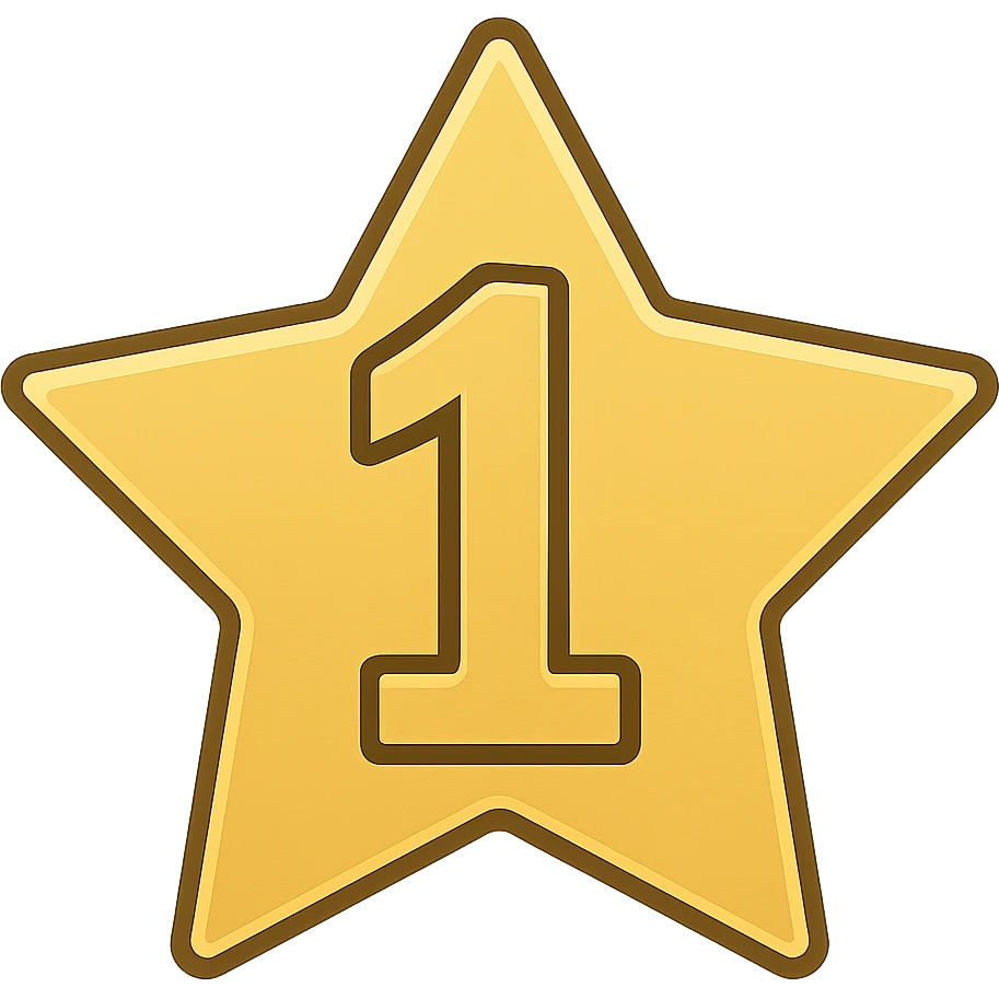 Transform this into a modern icon: a clean, flat gold star with a bold number 1 in the center, minimal shading, outlined style, transparent background. emoji