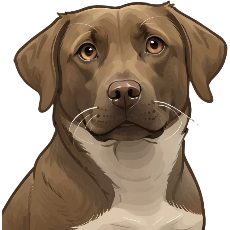 Brown labrador with white spot on stomach and  with light eyes emoji