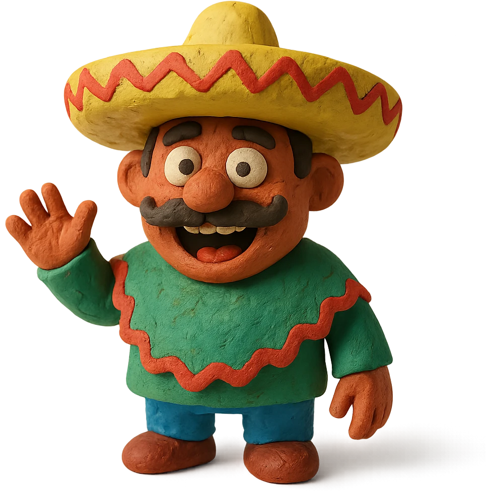 claymation style funny Mexican character with a sombrero emoji