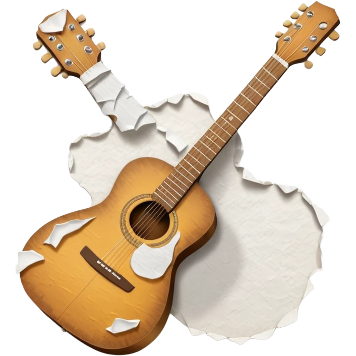 paper acoustic guitar with white paper tears & rips across it emoji