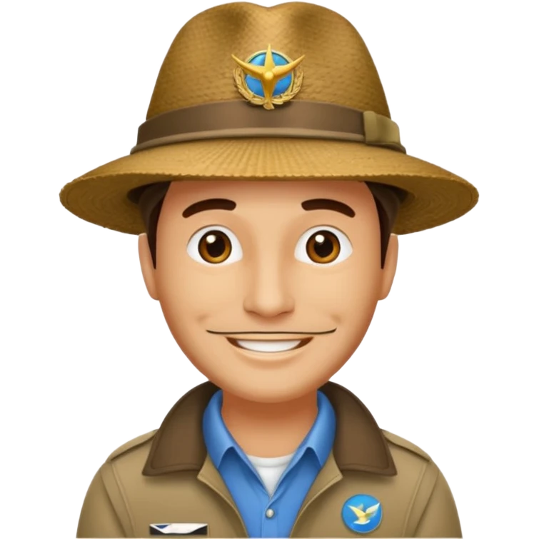 Visage homme créole réunionnais avec chapeau arrive avion emoji