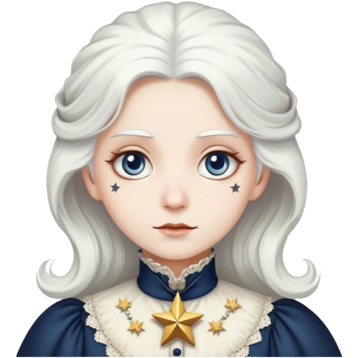 Victorian era character with pale white skin, white hair, and star-shaped eyes wearing historical Victorian clothing emoji