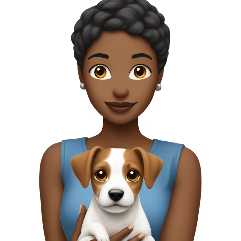 Black woman holding Jack Russell terrier ￼ emoji
