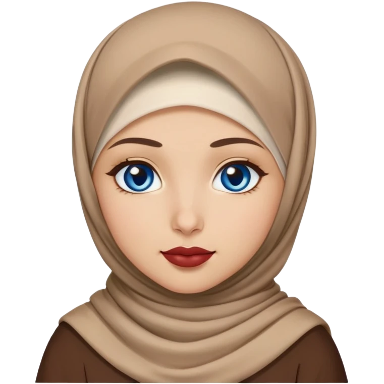 Turkish beautiful finish Konya girl blue eyes with brown beige hijab islamic dress and had on her hand lipstick emoji