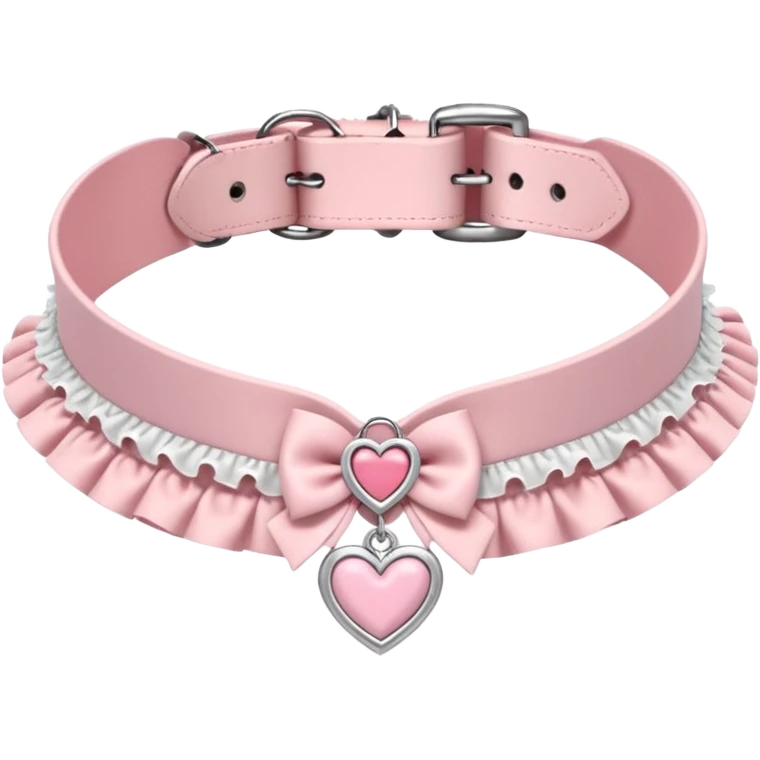 Pastel-baby-rose-pink Lolita-styled aesthetic cute kawaii choker-collar-necklace adorned with with white frills, roses, and heart pattern fabric  emoji