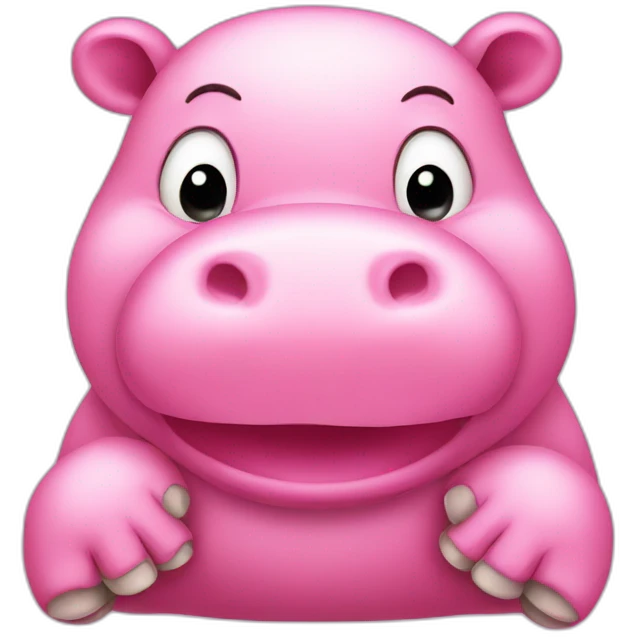 cute pink hippo covering its mouth with hands emoji