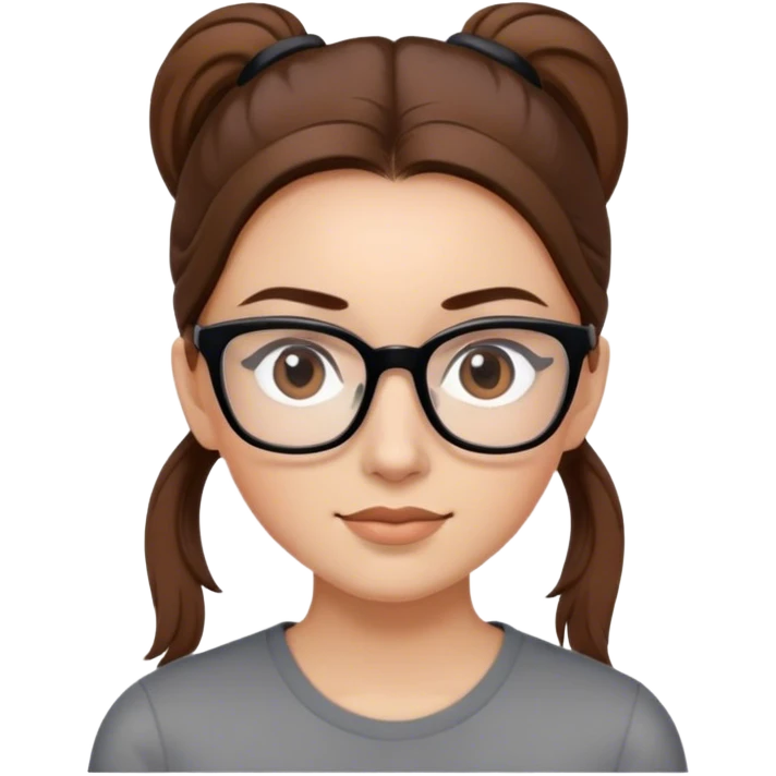 a woman with square black eyeglasses, brown hair with ponytail emoji