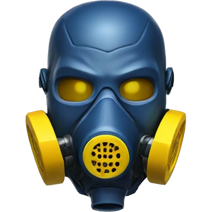 Dark Blue skin cyborg head with yellow respirator mask emoji