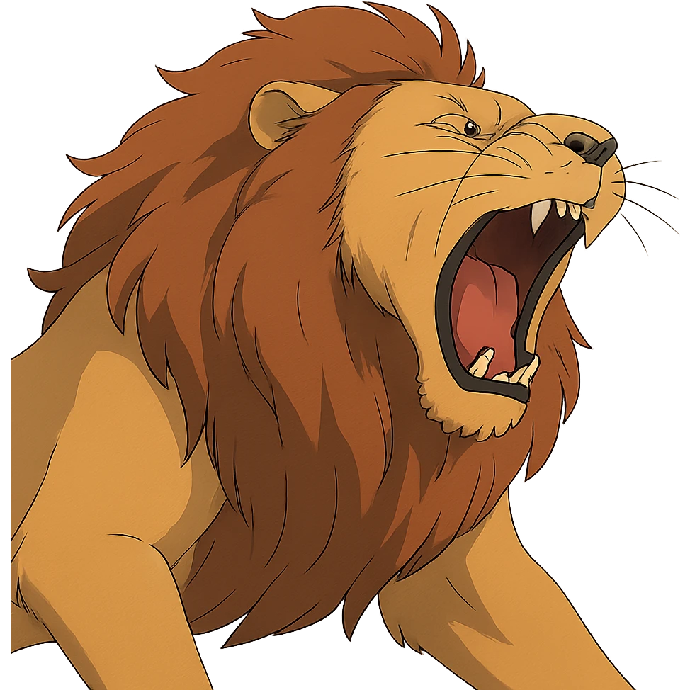 ghibli style roaring lion emoji