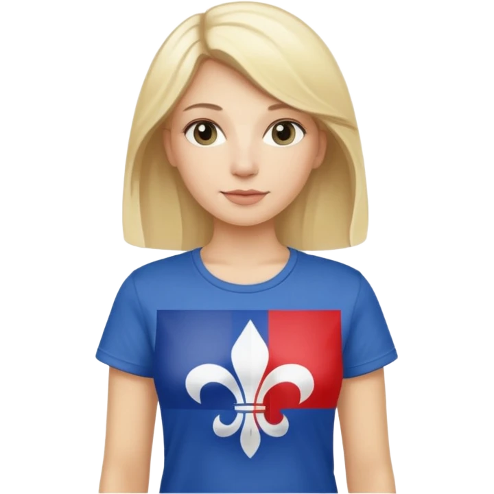 White woman with blonde hair holding a French flag in hand with a fleur-de-lily t-shirt emoji