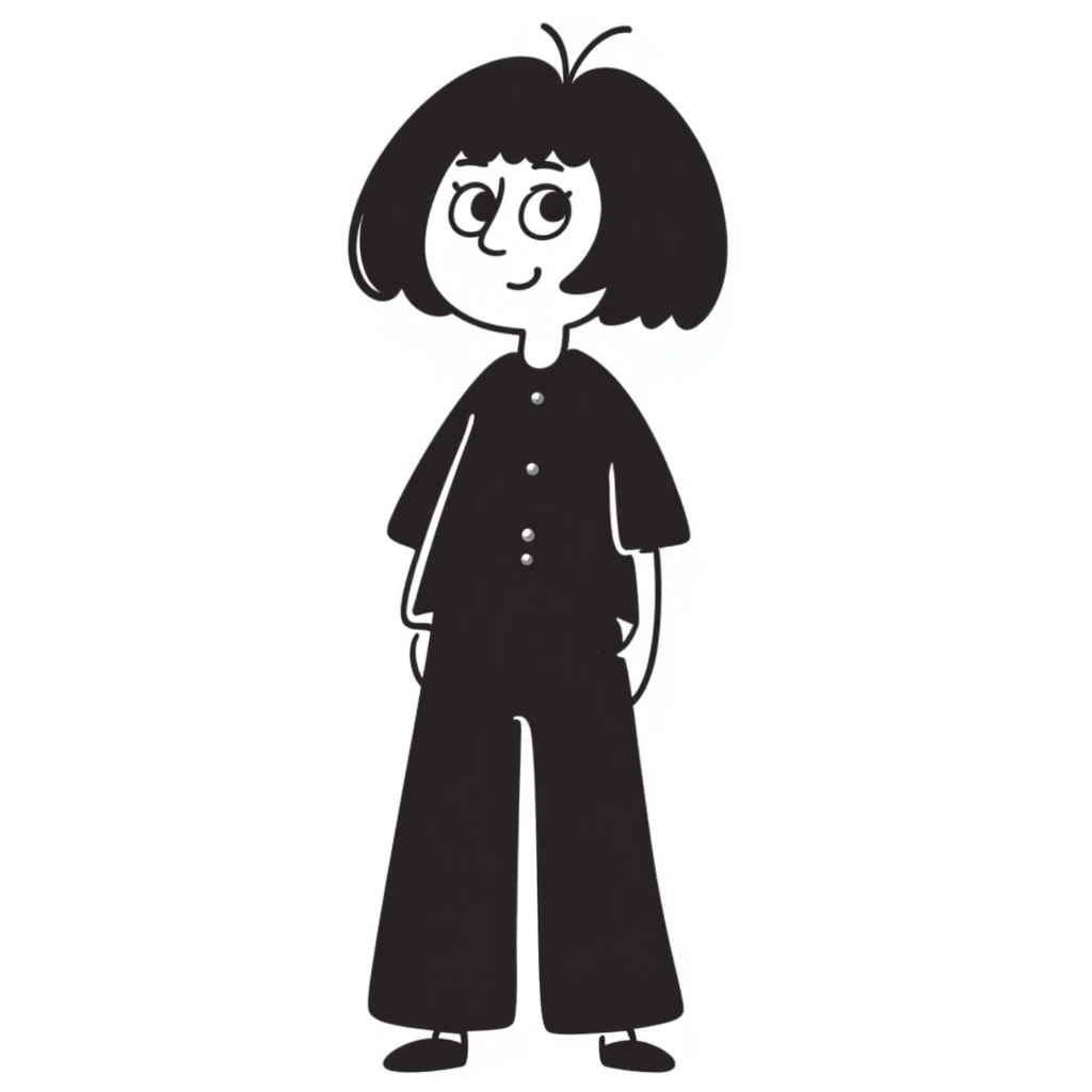girl with short black hair, bob, with a white strand and gray eyes emoji