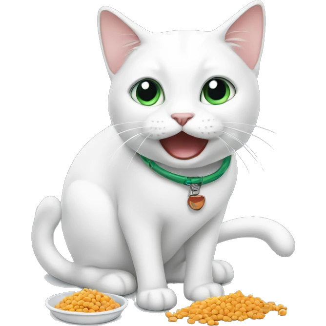 A white cat eating cat food  emoji