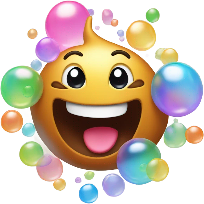 Rainbow poop emoji smiling with bubbles around it emoji