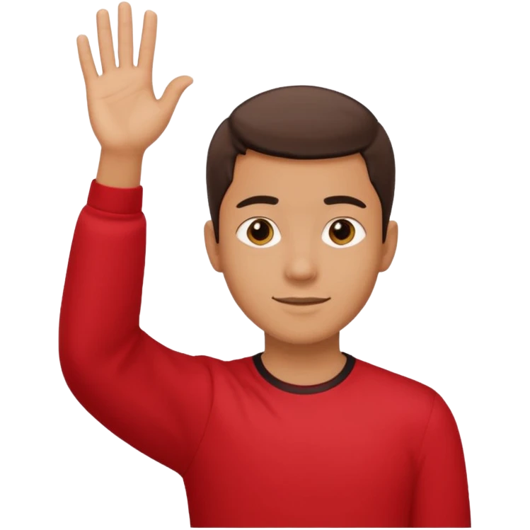 young man in red shirt raising hand emoji