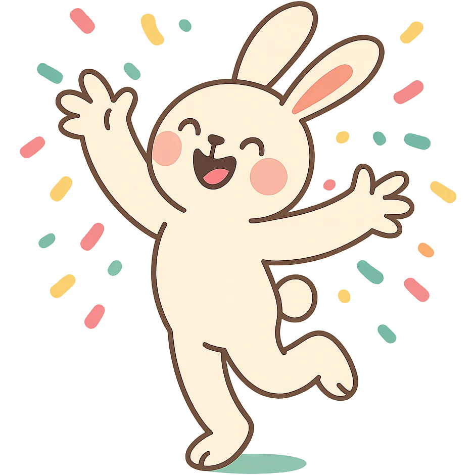 cotton bunny throwing confetti and spinning, full body, clean and polished, no imperfections, pastel-toon style emoji