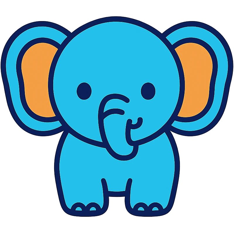 cute cartoon elephant icon, rounded shapes, friendly expression, modern icon style emoji