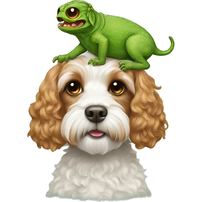 Cavoodle with lizard on head emoji