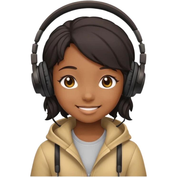 chibi anime black girl smiling with head phones on emoji
