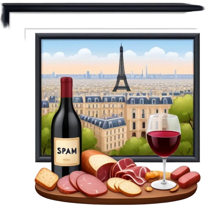 SPAM MEAT charcuterie and wine PARIS art gallery landscape  emoji