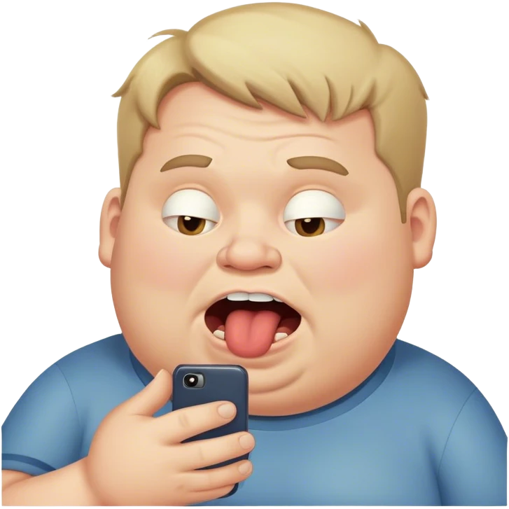 fat ugly white guy looking at his phone with open mouth emoji