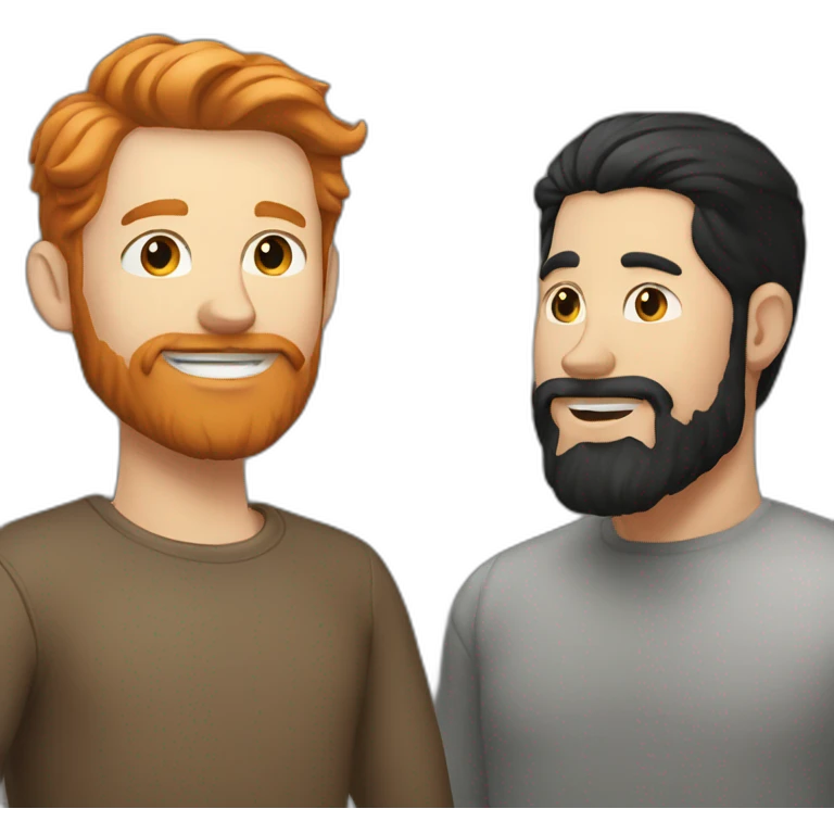 White guy with brown hair color and ginger beard kissing a white guy with black hair color emoji