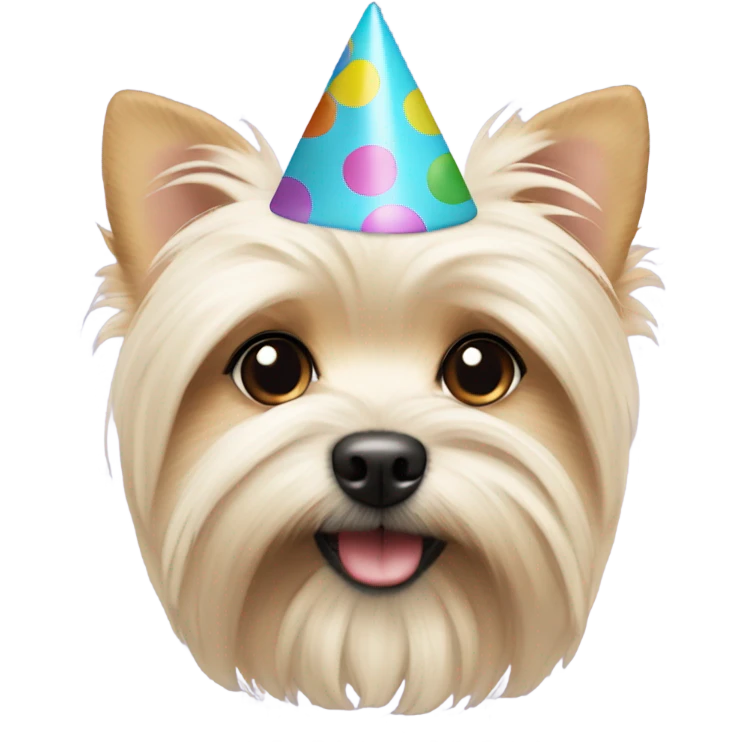 All cream Morkie with party hat cropped ears emoji