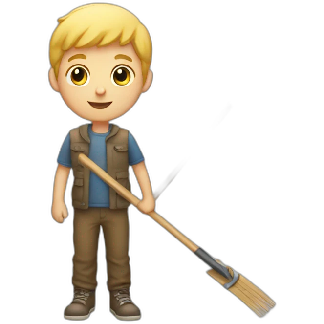 white kid holding a rake emoji