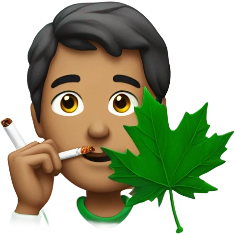 Kai cenat smoking a cigarette with a green Canada leaf behind him emoji