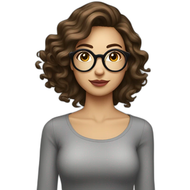 Femme brune cheveux boucles longs avec lunettes rondes emoji
