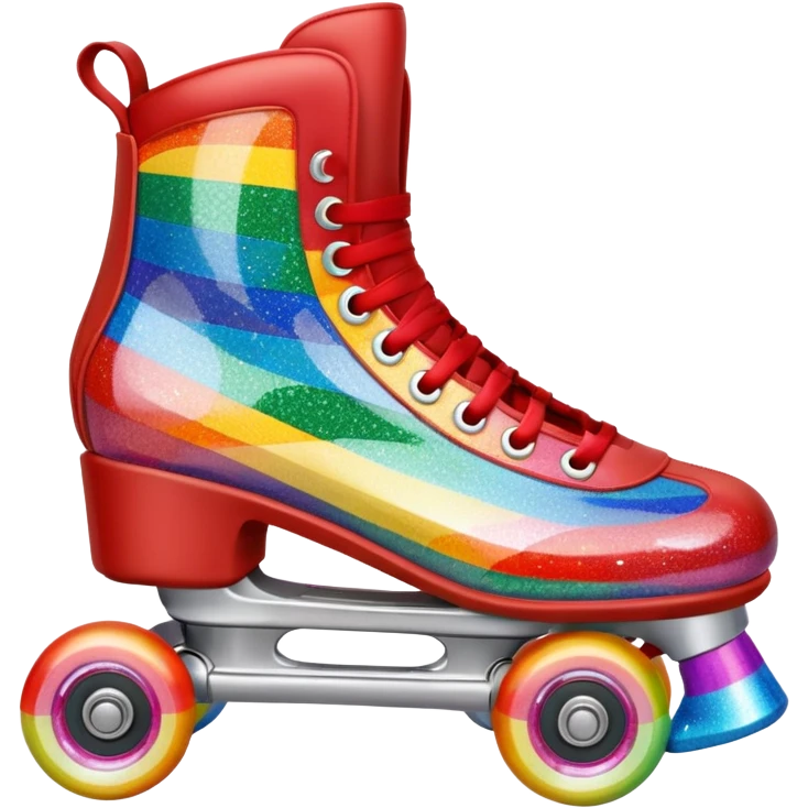 red vintage glitter roller skate with a white leather boot, rainbow stripes glitter emoji