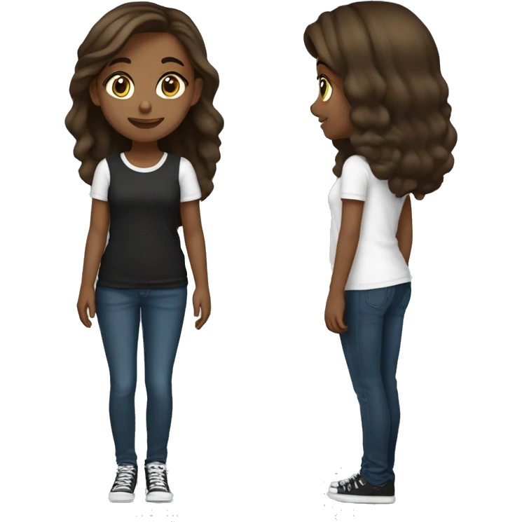  brown hair lil' brown skin teen girl skinny tall 15 years old emoji black long tshirt  emoji