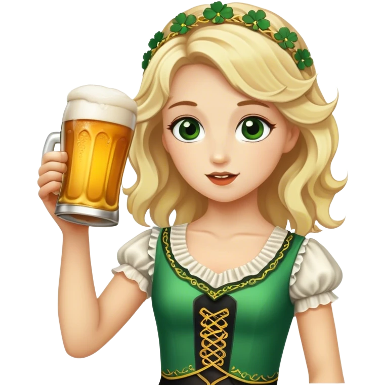 Blonde Irish dancer drinking a beer emoji