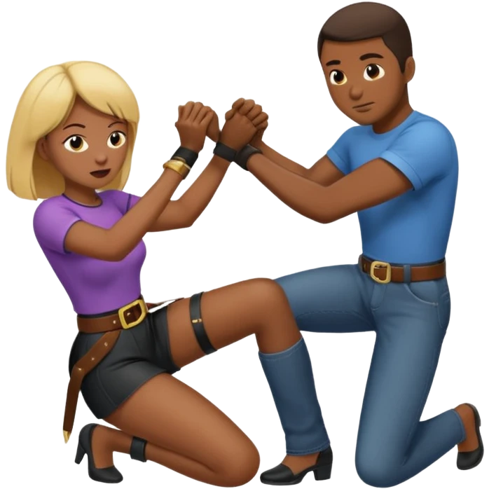 woman spanking African american male that is bent over with a belt while  emoji