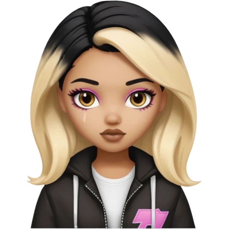 split dye half blonde half black hair, pretty bratz baddie emoji