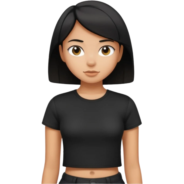 a pretty bratz girl with straight black short hair wearing a black tshirt , tan girl. waist up emoji