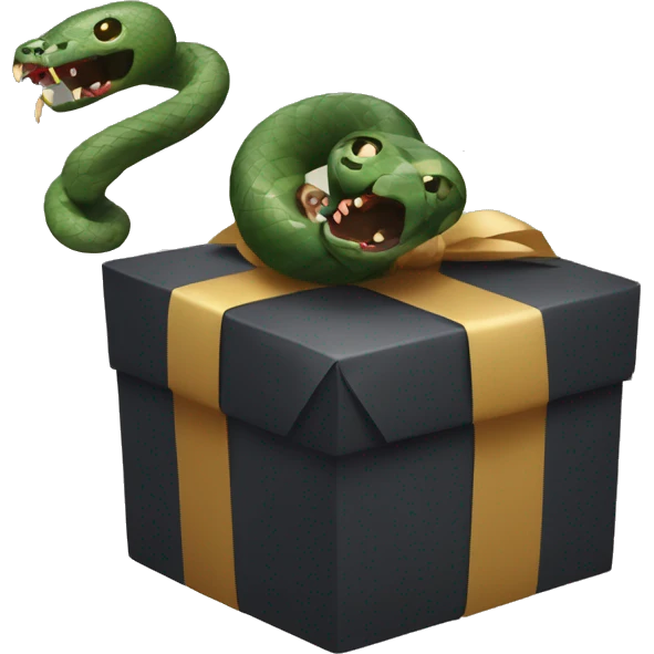 A sinisterly wrapped gift with a snake coiling around it,  emoji