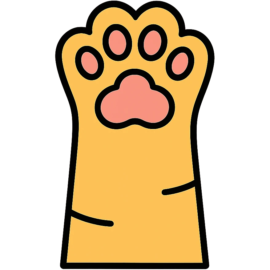Playful cat paw with raised toes and pink pads visible, cute feline paw gesture emoji