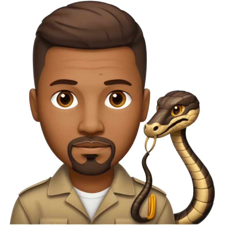 Homme métisse yeux marron avec un bouc cheveux court avec dégradé sur le côté, avec un cobra à côté emoji