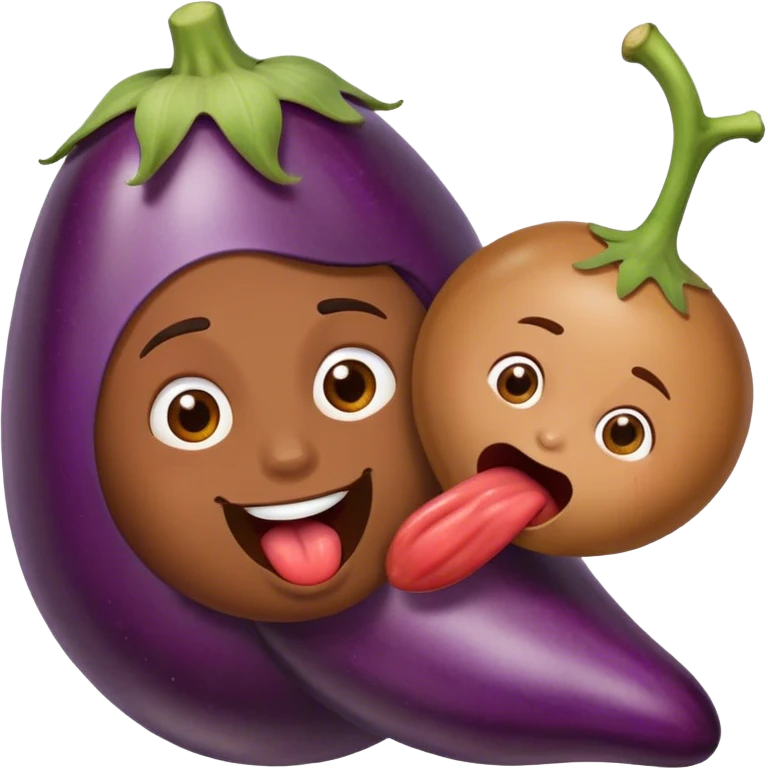 Emoji qui passe sa langue de droite à gauche avec une aubergine à côté de lui emoji