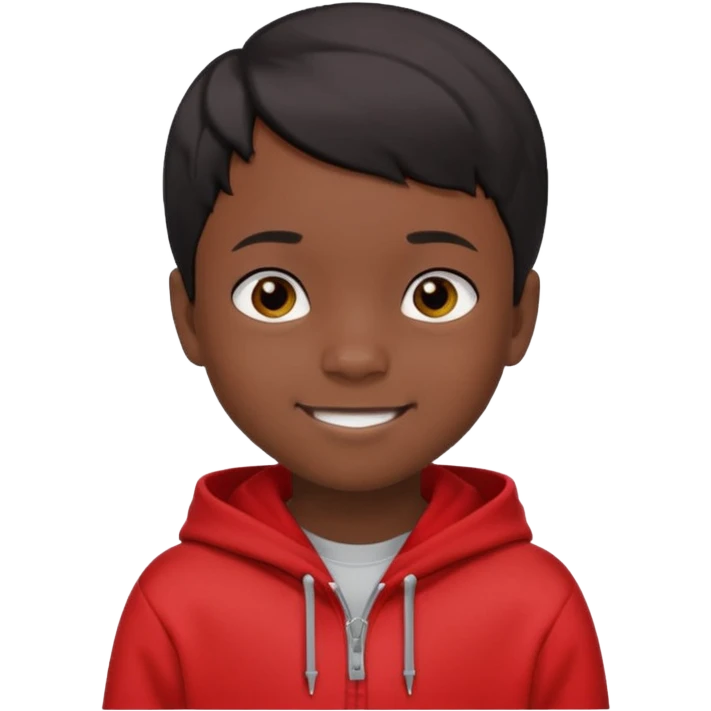 niño de 7 años, con pelo y piel negra. sudadera roja, pelo muy corto  emoji