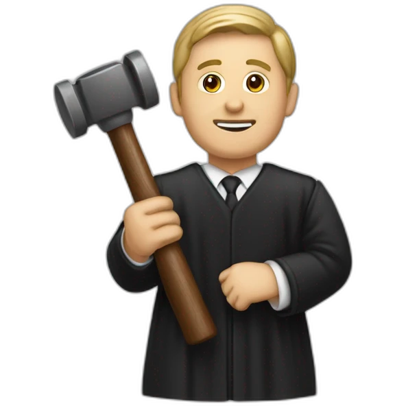 male judge holding a small woodden hammer emoji