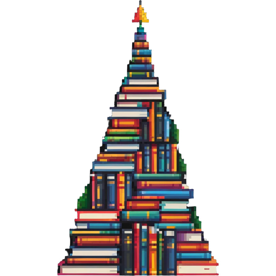 A mountain peak made entirely of colorful stacked books reaching high emoji