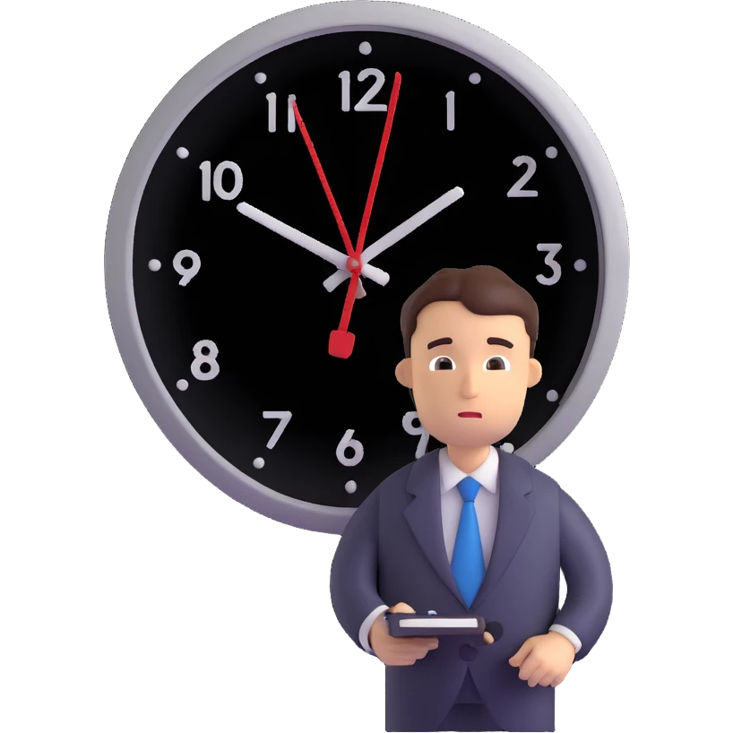 office worker looking at a clock emoji