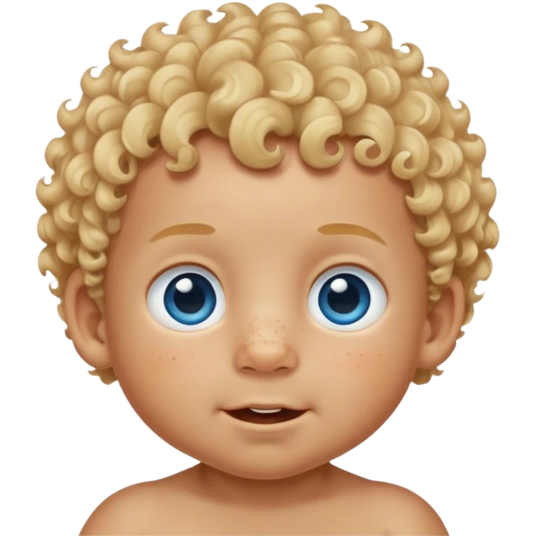 A baby boy that’s a toddler age with curly blonde hair and blue eyes and a butt nose in for freckles on his cheeks and little tiny teeth and that’s it emoji