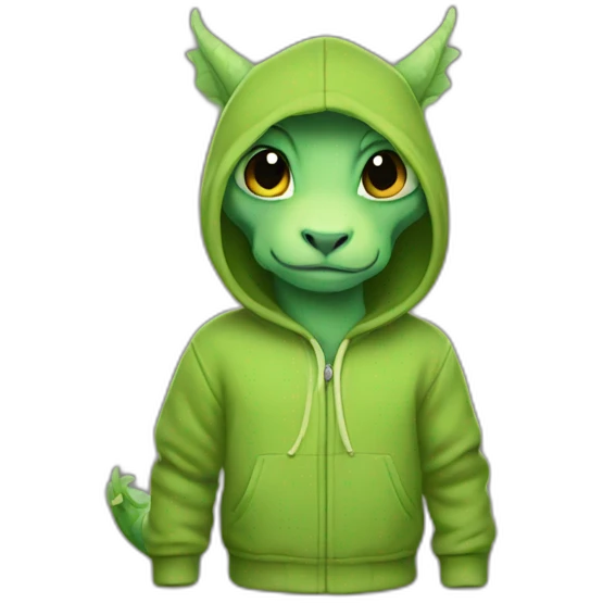 The little dragon is dressed in a hoodie emoji