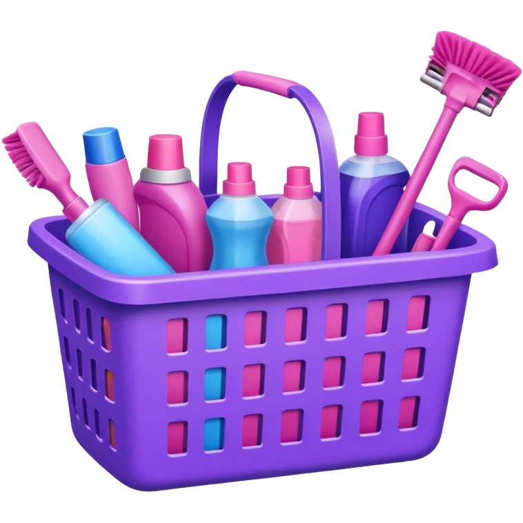سلة تنظيف بأغراض الوانها بنفسجي و وردي  emoji
